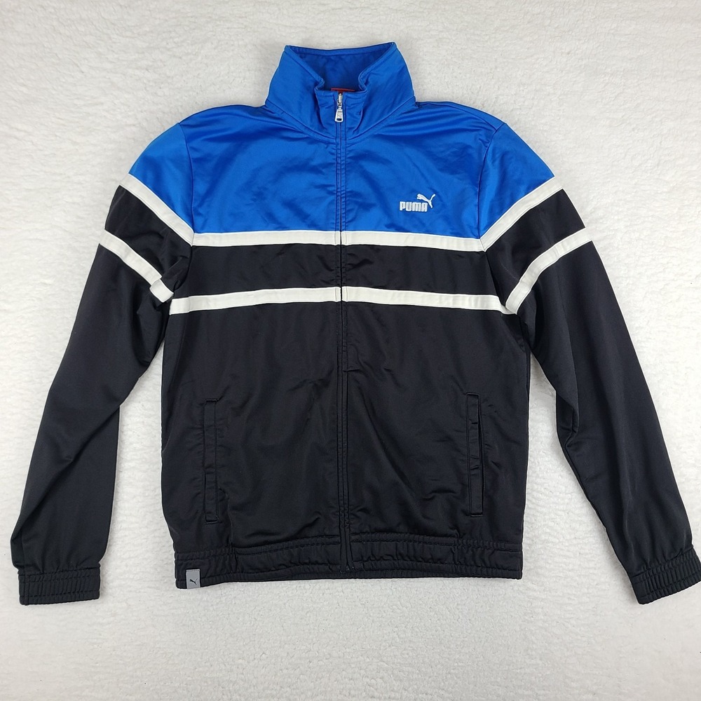 PUMA Sweater Mens Medium Black Blue White Full‎ Zip Performance Tech Golf